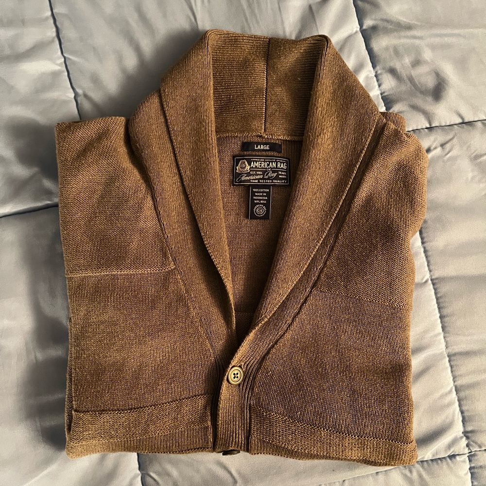 American Rag Co Cardigan Jacket 100% Cotton Men's Sweater Dark Gray Size XL